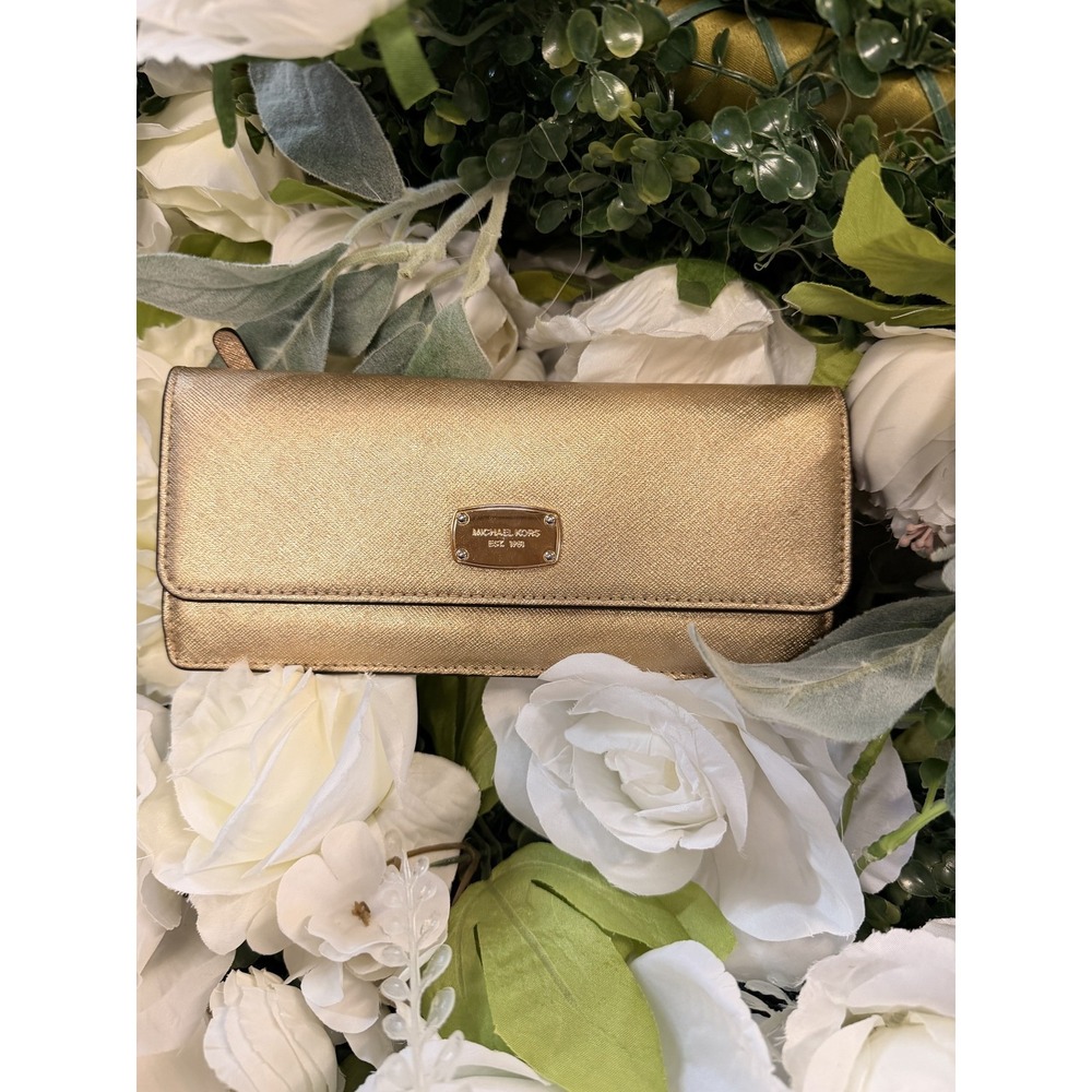 Michael Kors Jet Set Travel Champagne Gold Saffiano Leather Wallet
